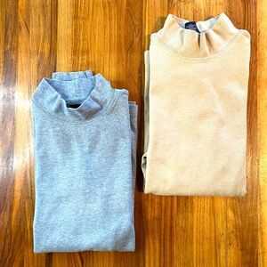 Bundle - 2 Lands' End L Women's Basic Turtleneck Blue Tan Everyday Cotton Tops
